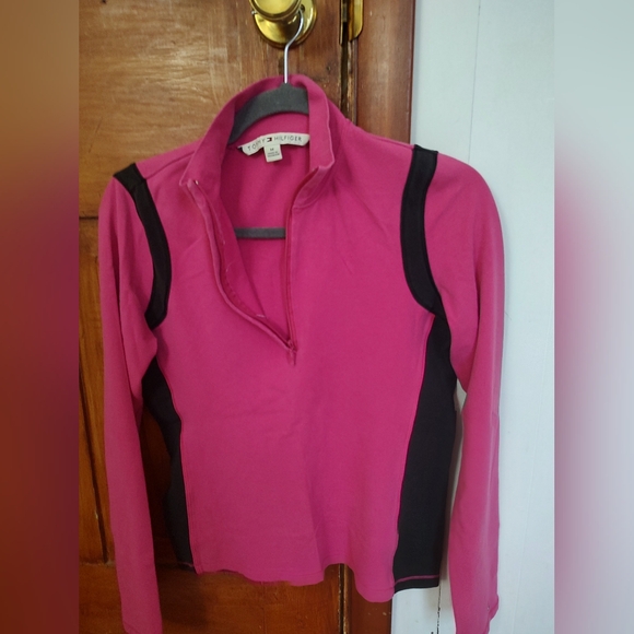 Tommy Hilfiger Tops - Tommy Hilfiger Hot Pink and Black Quarter-Zip Long Sleeve Top